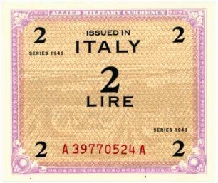 Geldschein, 2 Lire, 1943