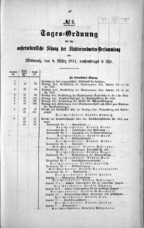 Tages-Ordnung No. 6 (49-69), 08. März 1911