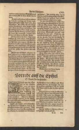 Vorrede auff die Epistel S. Pauli/ An die Colosser.