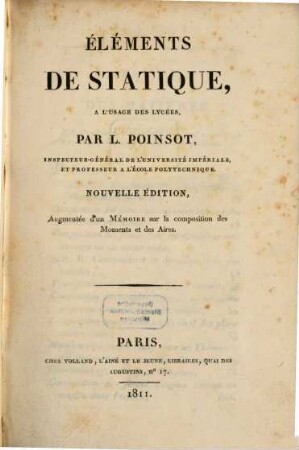 Élémens de statique à l'usage des lycées : [Mit 4 Tafeln]