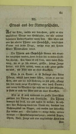 III. Etwas aus der Naturgeschichte