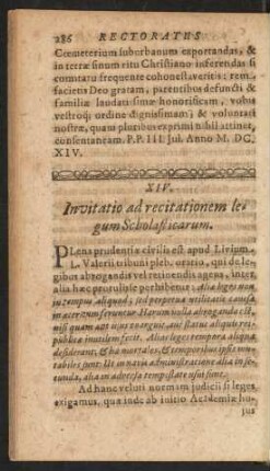 XIV. Invitatio ad recitationem legum Scholasticarum.