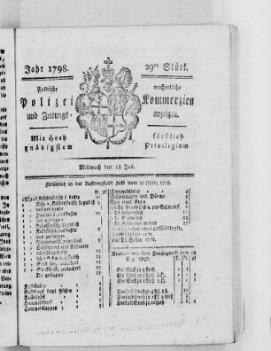 29tes Stück, Ausgabe vom 18. Juli 1798