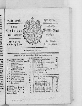 29tes Stück, Ausgabe vom 18. Juli 1798
