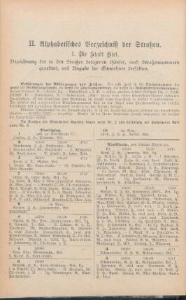 II. Alphabetisches Verzeichniß der Straßen.