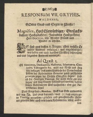 Responsum VII. Gryphis-Waldense.