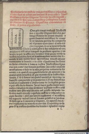 Formulario di epistole volgare : mit Widmungsvorrede an Ercole I. d'Este, Herzog von Ferrara