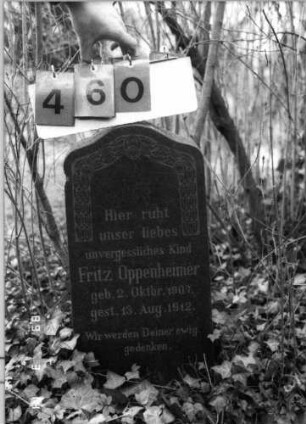 Grabstein 460 (Index: 100093173) Maße HxBxT: 68x32x12 cm Symbolik: Verzierungen Besonderheit: Kindergrab: Grabstein 460