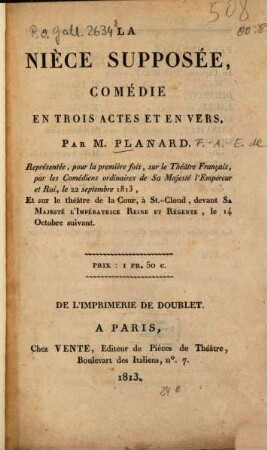 La nièce supposée : comédie en trois actes et en vers