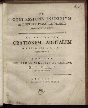 Commentatio 1: De Concessione Insignium In Imperio Romano-Germanico. Commentatio 1