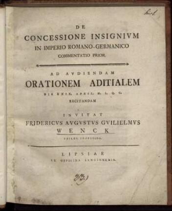 Commentatio 1: De Concessione Insignium In Imperio Romano-Germanico. Commentatio 1