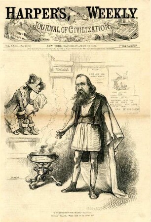 "I do refer me to the oracle." - Shakespeare. Southern Senator. "What shall we do about it?" : Senator Lucius Lamar aus Mississippi steht ratlos vor dem erlöschenden Feuer des Südens