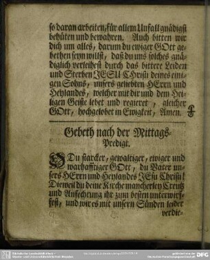 Gebeth nach der Mittags-Predigt
