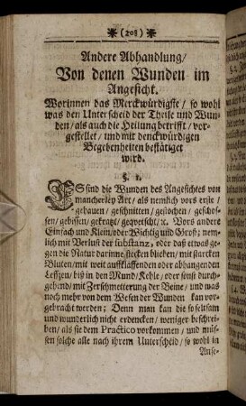 Andere Abhandlung/ Von denen Wunden im Angesicht.