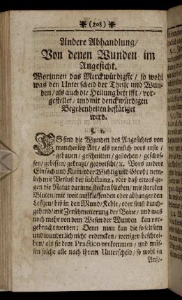 Andere Abhandlung/ Von denen Wunden im Angesicht.