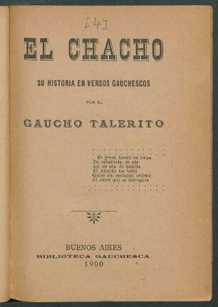 El Chacho : su historia en versos gauchescos