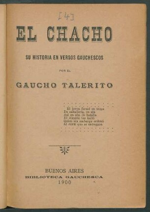El Chacho : su historia en versos gauchescos