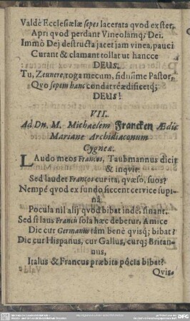 VII. Ad Dn. M. Michaelem Francken
