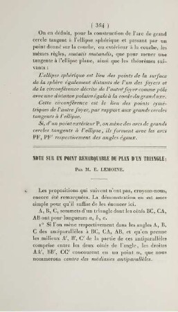 Note sur un point remarquable du plane d'un triangle.