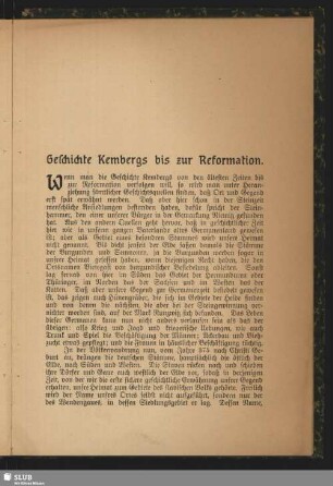 Geschichte Kembergs bis zur Reformation