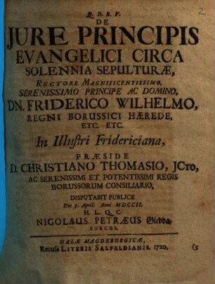 De iure principis evangelici circa solennia sepulturae