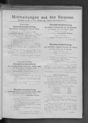 Mittheilungen aus den Vereinen.