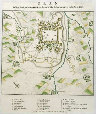 WHK 24 Deutscher Siebenjähriger Krieg 1756-1763: Plan der Belagerung von Schweidnitz in Schlesien durch die Österreicher, 1757