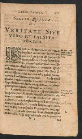 Sectio Quinta. De Veritate Sive Vero Et Falsitate sive Falso.