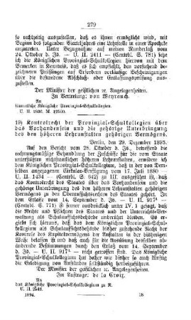 Kontrolrecht der Provinzial-Schulkollegien über das Vorhandensein und die gehörige Unterbringung des den höheren Lehranstalten gehörigen Vermögens : [D. Höhere Lehranstalten]