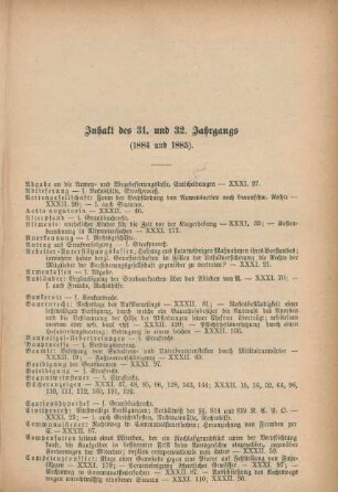 Inhalt des 31. und 32. Jahrgangs (1884 und 1885)