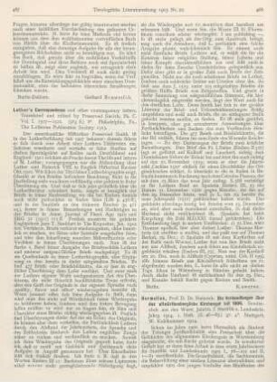 467-468 [Rezension] Smith, Preserved (Ed.), Luther‘s Correspondence and other contemporary letters. Vol. I. 1507 - 1521