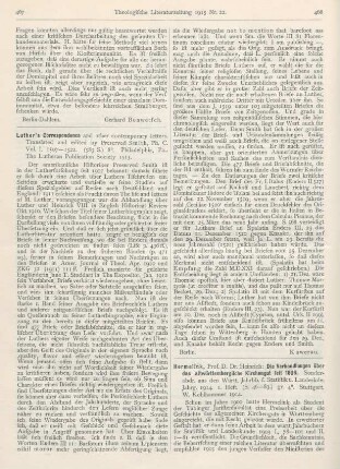 467-468 [Rezension] Smith, Preserved (Ed.), Luther‘s Correspondence and other contemporary letters. Vol. I. 1507 - 1521