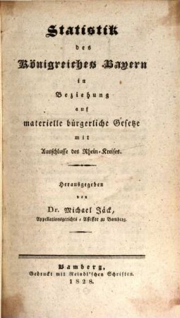 Statistik des Königreiches Bayern in Beziehung auf materielle bürgerliche Gesetze mit Ausschlüsse des Rhein-Kreises