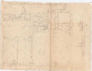 Voit, Johann Michael; Mappe mit Berechnungen und verschiedenen Skizzen - Grundrisse
