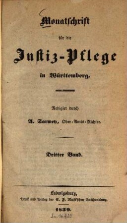 Monatsschrift für die Justizpflege in Württemberg. 3. 1839