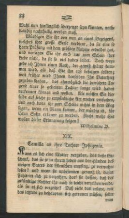 XIX. Camilla an ihre Tochter Iphegenia