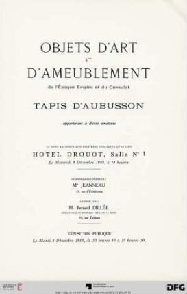Objets d'art et d'ameublement de l'époque empire et du consulat tapis d'aubusson (Nr. 161-166)