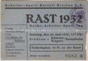 Eintrittskarte zum Reichsarbeitersporttag 1932 in Breslau