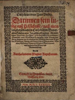 Catholische newe Jarspredig ...