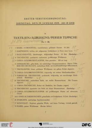 A. Textilien / Aubussons / Perser Teppiche (Nr. 1-48)
