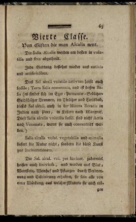 Vierte Classe. Von den Giften die man Alcalia nent.