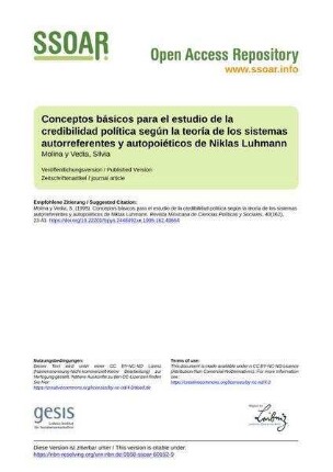 Conceptos básicos para el estudio de la credibilidad política según la teoría de los sistemas autorreferentes y autopoiéticos de Niklas Luhmann