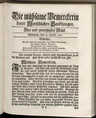 Vier und zwanzigstes Stück. Mittwoch, den 25. Aprilis 1736.
