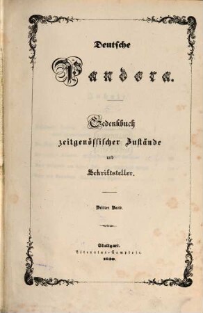 Deutsche Pandora : Gedenkbuch zeitgenössischer Zustände und Schriftsteller. 3. 1840