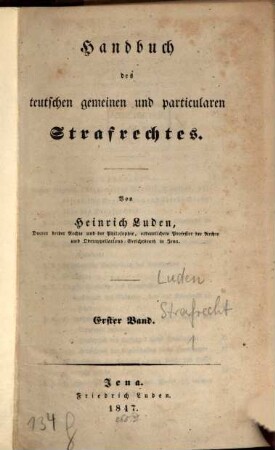 Handbuch des teutschen gemeinen und particularen Strafrechtes, 1. Band