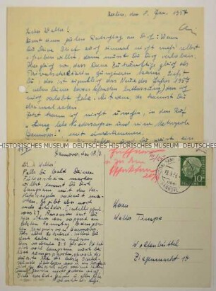 Serie von 3 Postkarten und einem Brief einer Freundin aus der DDR an den Journalisten Walter Timpe während seiner Haft in der JVA Wolfenbüttel