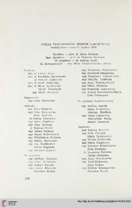 Wykaz pracowników Muzeum Narodowego według stanu z dnia 31 grudnia 1958