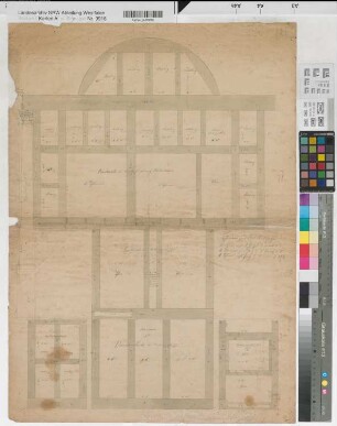Hückeswagen (Hückeswagen) Orgel Rückseite des Orgelgehäuses, des Untergehäuses und Blindholz der Vorderseite Ansicht 1832 o.M. 70 x 51 Zeichnung Nachlaß Roetzel Nr. 146