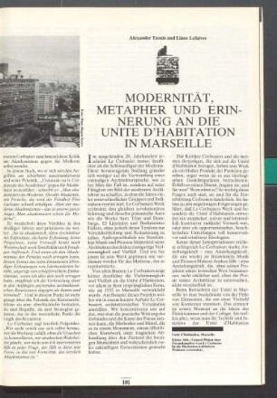 Modernität, Metapher und Erinnerung an die Unite d'Habitation in Marseille