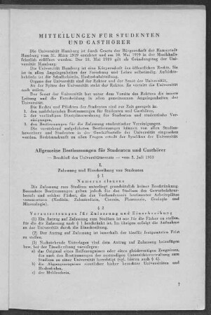 Mitteilungen für Studenten und Gasthörer